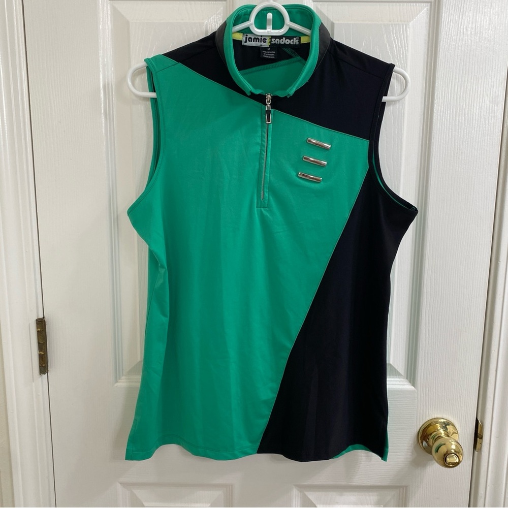 Jamie Sadock golf tennis athletic sleeveless abstract top green black Medium